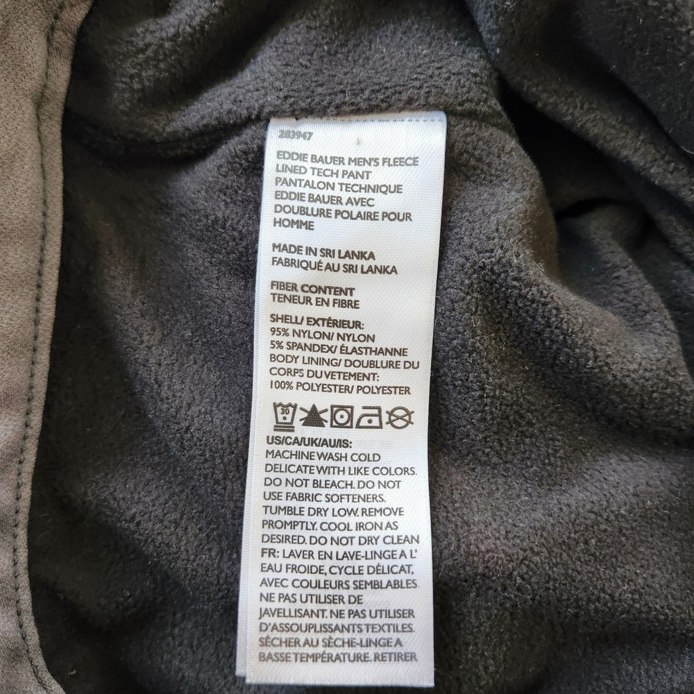 Eddie Bauer Mens Fleece Lined Tech Pants Dark Gray 40x30 Nylon Spandex Stretch - Picture 5 of 5